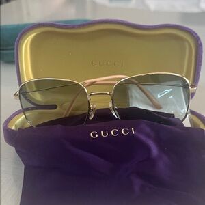 Gucci Gold and Green Sunglasses